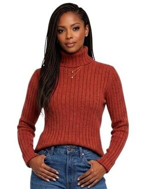 American Eagle Outfitters Heathered Burnt Orange Ribbed Turtleneck Sweater XL